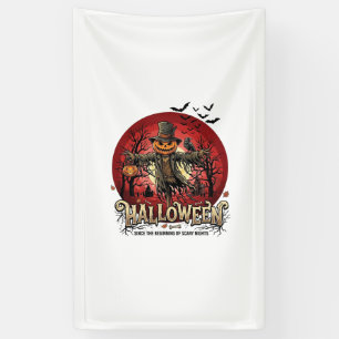 Halloween Pompoen Vogelverschrikker Raaf Vleermuiz Spandoek