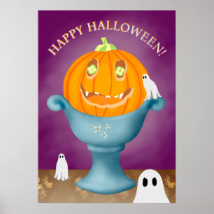 Halloween pompoen whimsical en griezelig poster