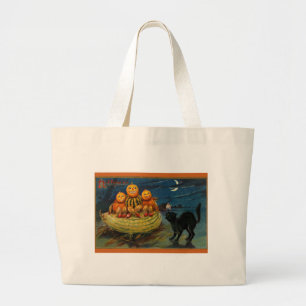Halloween pompoenen Black Cat Grote Tote Bag