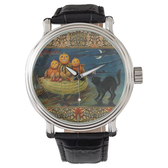  Halloween pompoenen Black Cat Horloge (Voorkant)