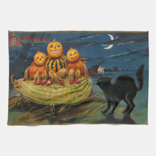  Halloween pompoenen Black Cat Theedoek (Horizontaal)