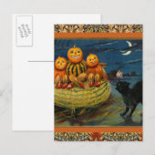 Halloween pompoenen Black Cat Uitnodiging Briefkaart (Voorkant / Achterkant)