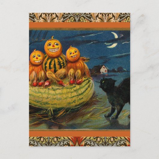 Halloween pompoenen Black Cat Uitnodiging Briefkaart (Voorkant)