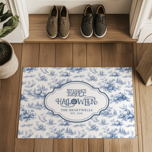 Halloween Pompoenen Blauwe Toile Patroon Naam Jaar Deurmat