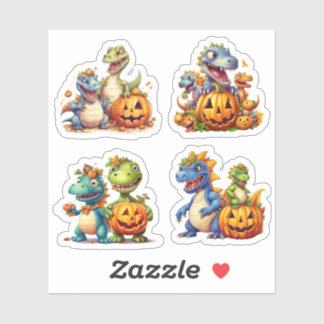 Halloween pompoenen en schattige dinosaurussen sticker