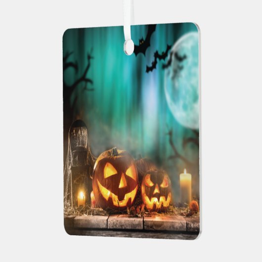 Halloween pompoenen en vleermuizen metalen ornament (Voorkant links)