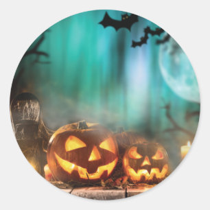Halloween pompoenen en vleermuizen werpen kussen o ronde sticker
