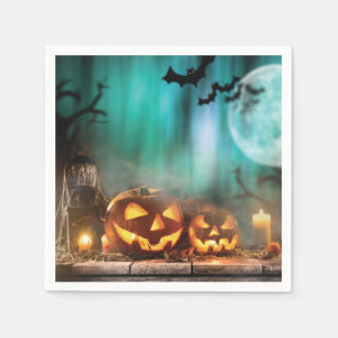 Halloween pompoenen en vleermuizen werpen kussen o servet