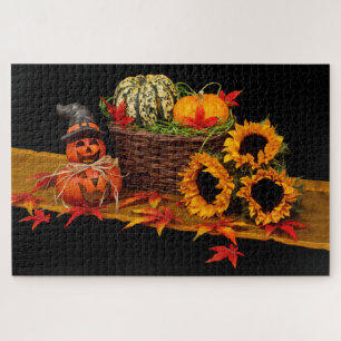 Halloween Pompoenen en Zonnebloemen Legpuzzel