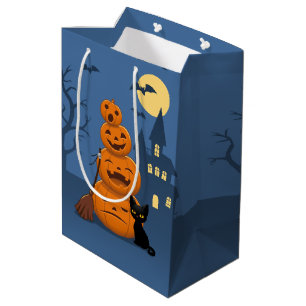 Halloween Pompoenen en Zwarte Kat Medium Cadeauzakje