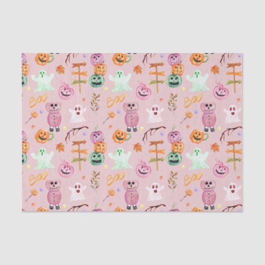 Halloween pompoenen, geest, monsters roze tissuepapier (Voorkant)