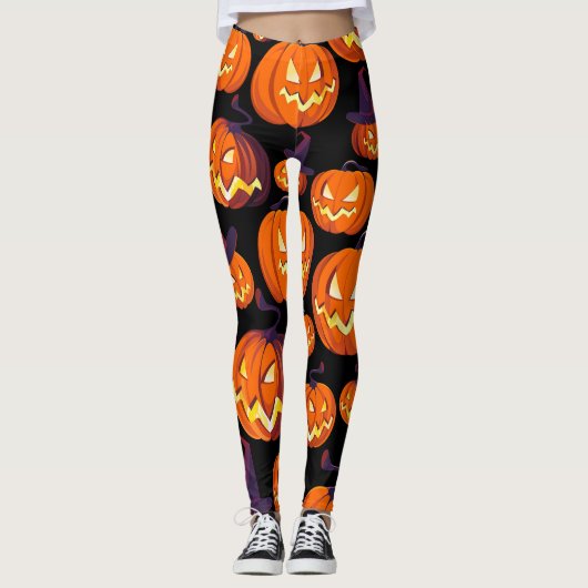 Halloween pompoenen: griezelig naadloos patroon. leggings (Voorkant)
