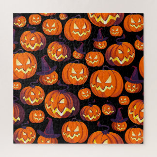 Halloween pompoenen: griezelig naadloos patroon. legpuzzel