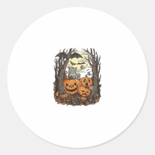 Halloween Pompoenen Grijze Kat Vleermuis Volle Maa Ronde Sticker