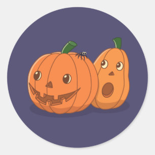 Halloween Pompoenen Paar op Paars Ronde Sticker