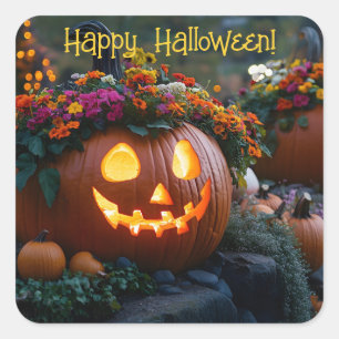 Halloween pompoenen versierd met bloemen vierkante sticker