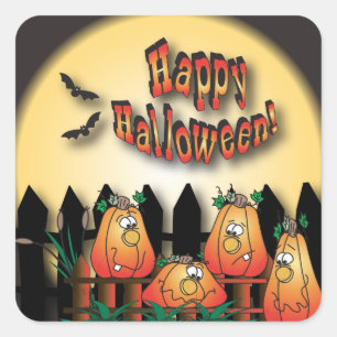 Halloween pompoenen zitten op een hek vierkante sticker