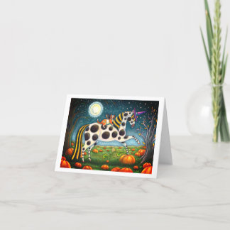 HALLOWEEN PONEY TACHETÉ & CHAT CHAUVE-SOURIS Carte