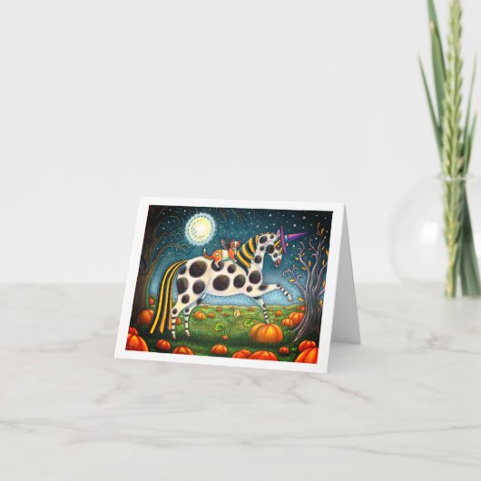 HALLOWEEN PONEY TACHETÉ & CHAT CHAUVE-SOURIS Carte (Devant)