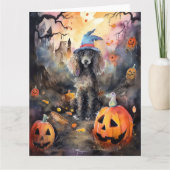 Halloween Poodle Met Pompoenen Griezelen Kaart (Voorkant)