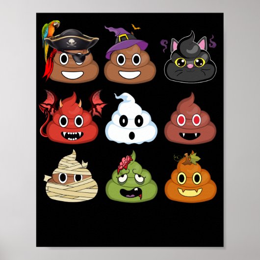 Halloween Poop Emojis Face Pumpkin Pirate Mummy Poster (Voorkant)