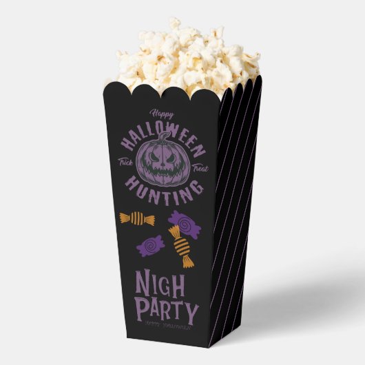 Halloween Popcorn Box – Zwart & Paarse pompoen Bedankdoosjes (Popped)