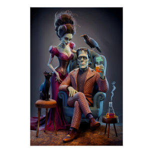 Halloween Portret, een monster en zijn bruid Perfect Poster