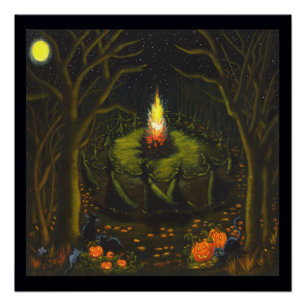 Halloween poster 20 x 20 heksen dansend perfect poster