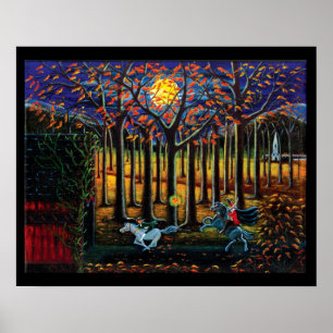 Halloween, poster, zonder kop, paardenbont, bos poster