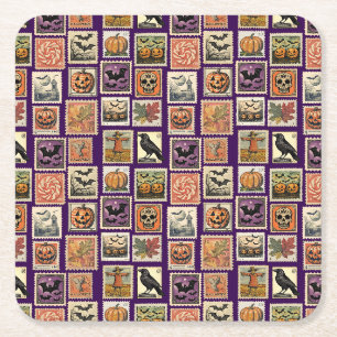 Halloween Postzegel-Patroon Pyjama Vierkante Kartonnen Onderzetter