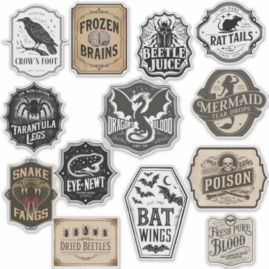 Halloween Potion Fles Assortiment Labels (Voorkant)