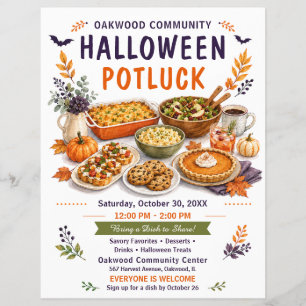 Halloween Potluck Gemeenschaps Herfstbijeenkomst Flyer