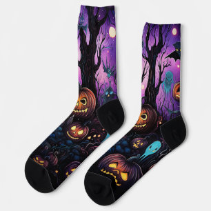 Halloween Print, Pompoen, Heldere kleuren Sokken