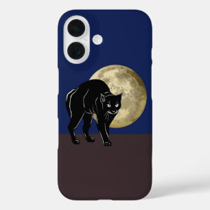 Halloween Prowling Black Cat op een Volle Maan iPhone 16 Hoesje