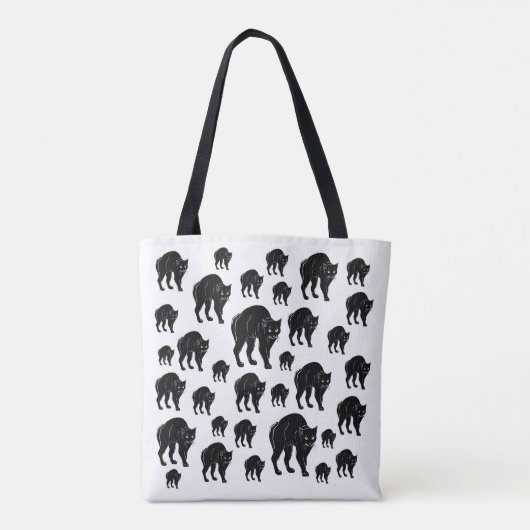 Halloween Prowling Black Cat Silhouette Tekening Draagtas (Achterkant)