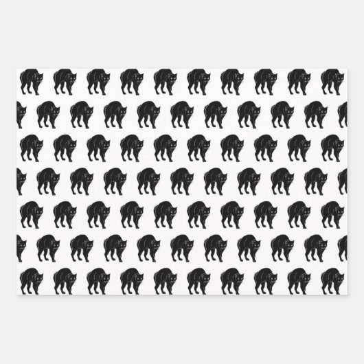 Halloween Prowling Black Cat Silhouette Tekening Inpakpapier Vel (Voorkant)