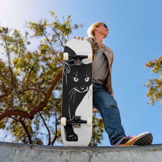 Halloween Prowling Black Cat Silhouette Tekening Skateboard (Buiten 1)