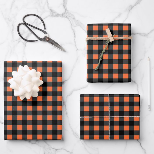 Halloween Pset Pattern in Black and Oranje Inpakpapier Vel (Voorkant)