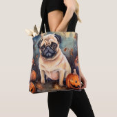 Halloween Pug met pompoenen eng Draagtas (Dichtbij)