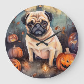 Halloween Pug met pompoenen eng Grote Klok (Voorkant)
