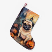 Halloween Pug met pompoenen eng Kleine Kerstsok (Voorkant (Hangend))