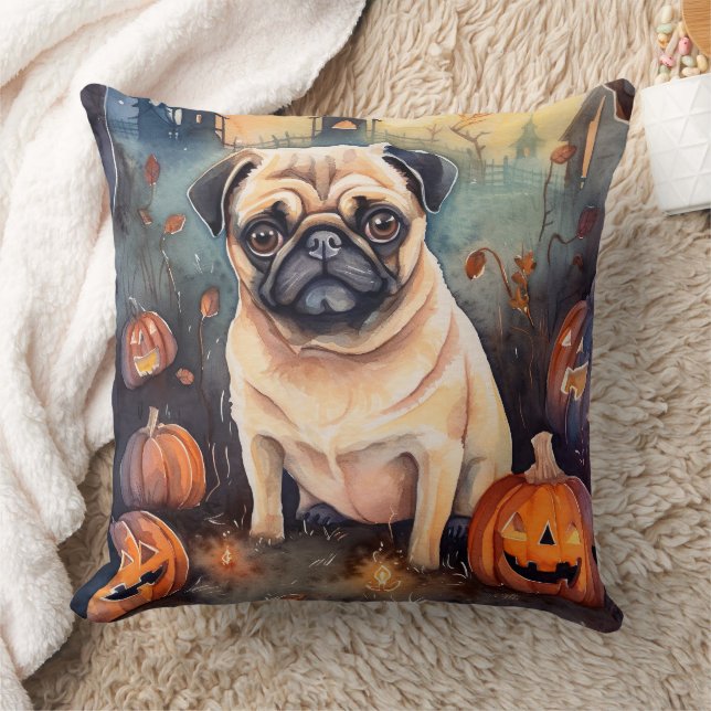Halloween Pug met pompoenen eng Kussen (Deken)