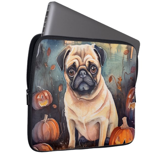 Halloween Pug met pompoenen eng Laptop Sleeve (Voorkant Rechts)
