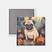 Halloween Pug met pompoenen eng Magneet (Voorkant / Achterkant)
