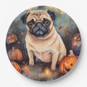 Halloween Pug met pompoenen eng Papieren Bordje (Voorkant)