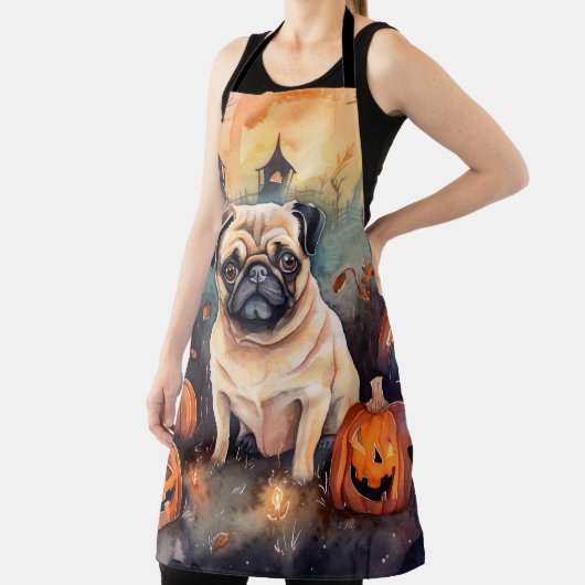 Halloween Pug met pompoenen eng Schort (Insitu)