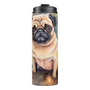 Halloween Pug met pompoenen eng Thermosbeker