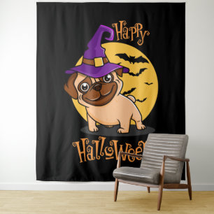 Halloween Puggie Tapijt Wandkleed