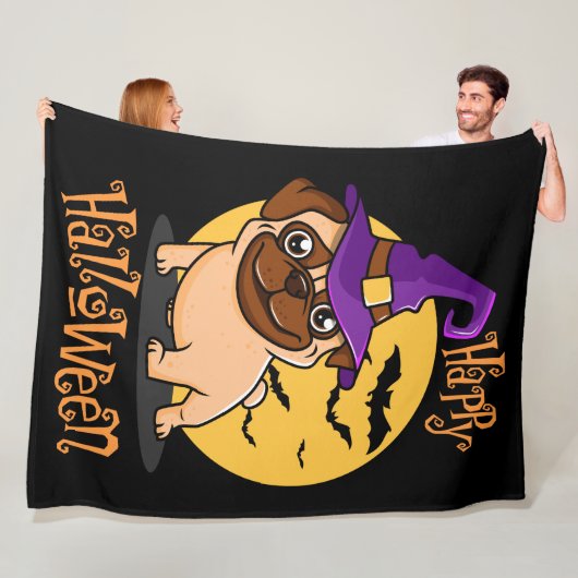 Halloween Puggy Fleece Blanket (In situ)