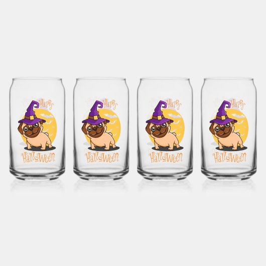 Halloween Puggy Glasses Blikvorm Glas (Voorkant)